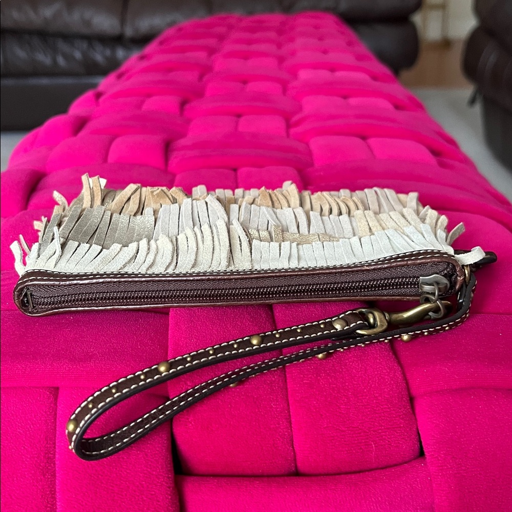 Coach Fringe Wristlet in Brown, Beige & Gold - Picture 10 of 13